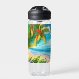 Tropical Beach Palm Tree Szene Trinkflasche