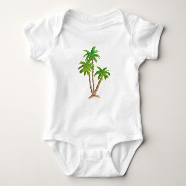 Tropical Beach Palm Tree Wasserfarbe Baby Strampler (Vorderseite)