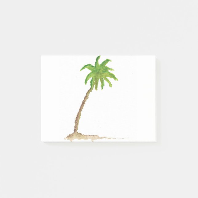 Tropical Beach Palm Tree Wasserfarbe Post-it Klebezettel (Vorderseite)