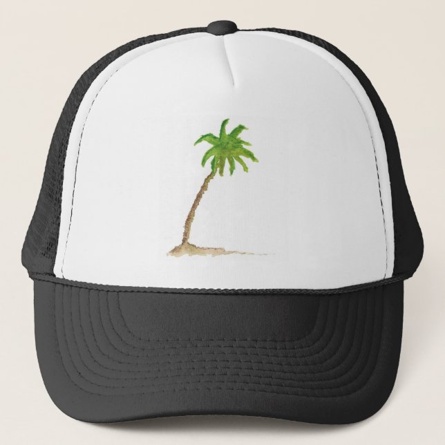 Tropical Beach Palm Tree Wasserfarbe Truckerkappe (Vorderseite)