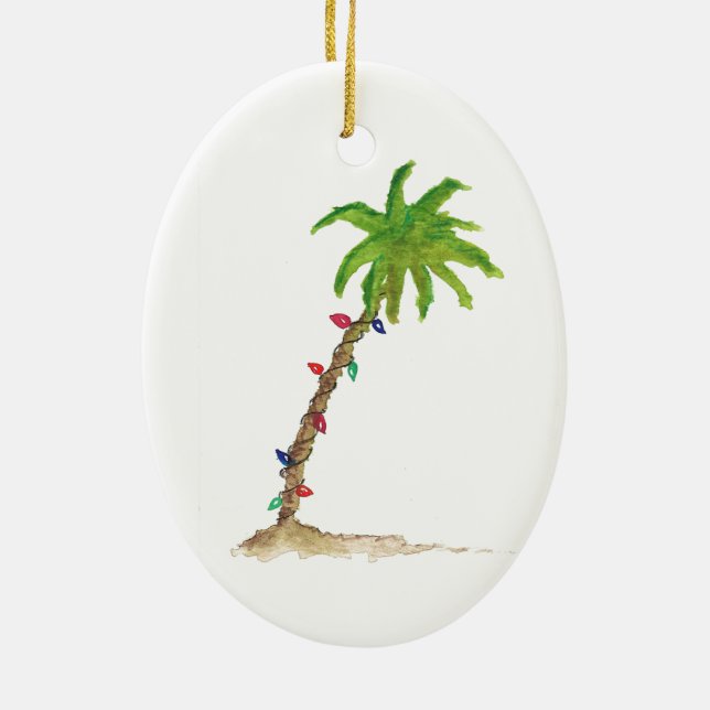 Tropical Beach Palm Tree Wasserfarbenfrohe Weihnac Keramik Ornament (Hinten)