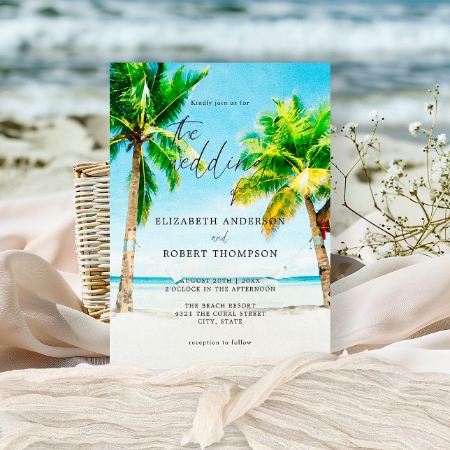 Tropical Beach Palm Tree Wedding Destination Einladung (Von Creator hochgeladen)
