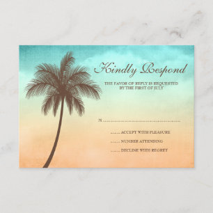Tropical Beach Palm Tree Wedding Response Card RSVP Karte