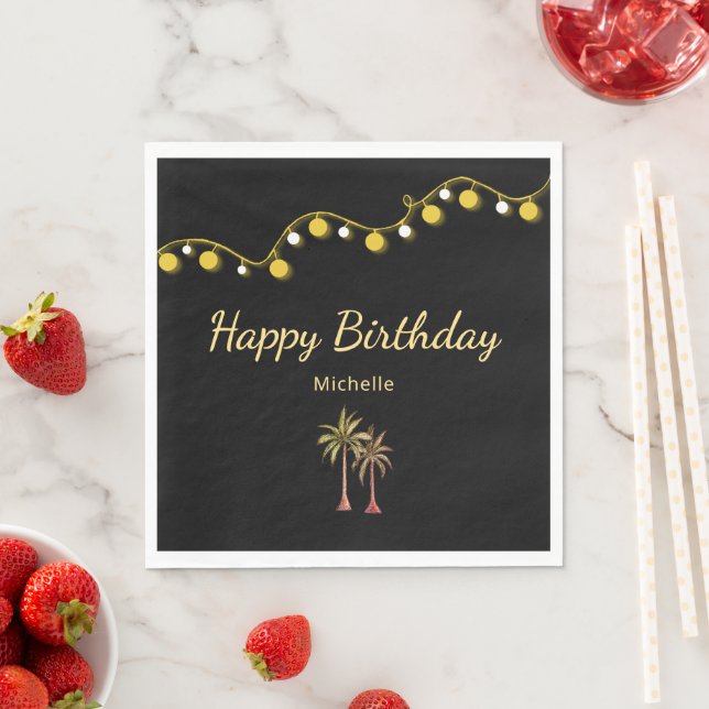 Tropical Beach Palm Trees Black Birthday Party Serviette (Beispiel)