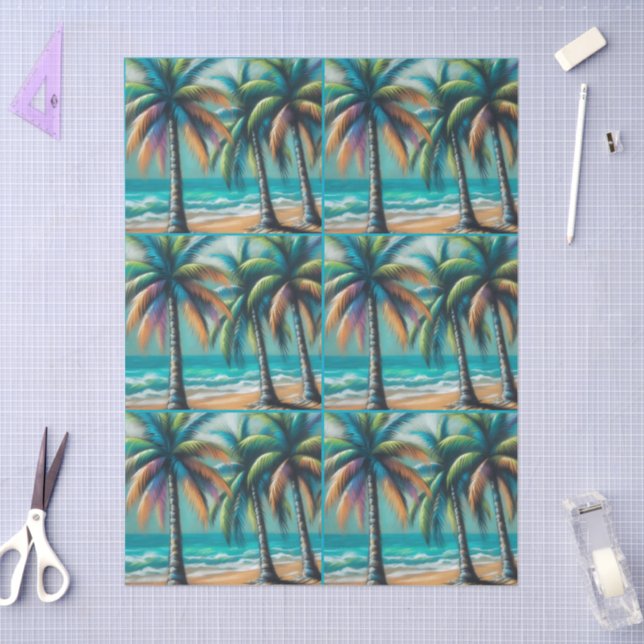 Tropical Beach Palm Trees Chalk-Pastel Dekoupage Seidenpapier (Basteln)
