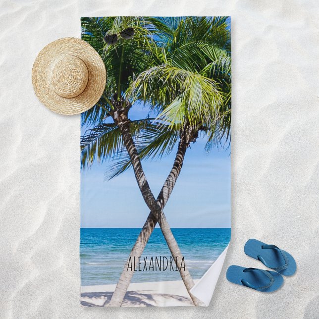 Tropical Beach Palm Trees DIY Personalisiertes Fot Strandtuch (Tropical Beach Palm Trees DIY Personalized Photo Beach Towel)