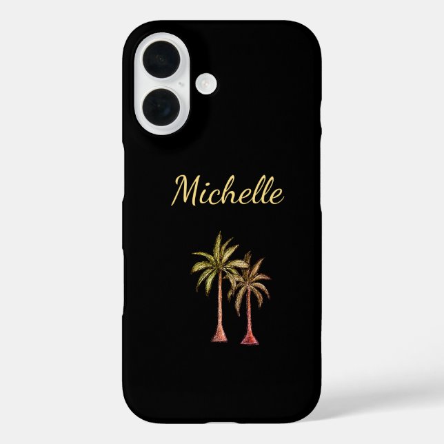 Tropical Beach Palm Trees Gold Script Black Case-Mate iPhone Hülle (Rückseite)