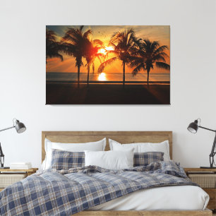 Tropical Beach Palm Trees Golden Sunset Leinwanddruck