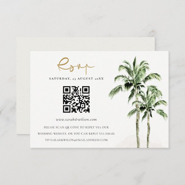 Tropical Beach Palm Trees Hochzeiten QR Code UAWG Begleitkarte (Vorne/Hinten)