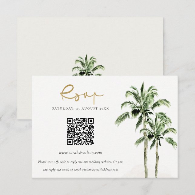Tropical Beach Palm Trees Hochzeiten QR Code UAWG Begleitkarte (Vorne/Hinten)