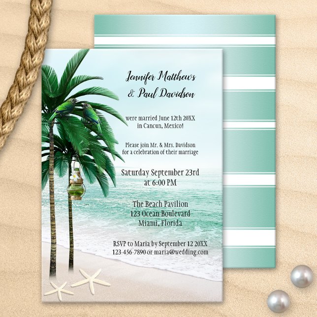 Tropical Beach Palm Trees Post Wedding Party Einladung (Von Creator hochgeladen)