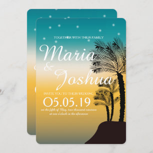 Tropical Beach Palm Trees Starry Lights Hochzeit Einladung