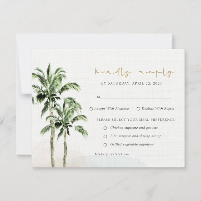 Tropical Beach Palm Trees Wasserfarbenhochzeit Rsv RSVP Karte (Vorderseite)
