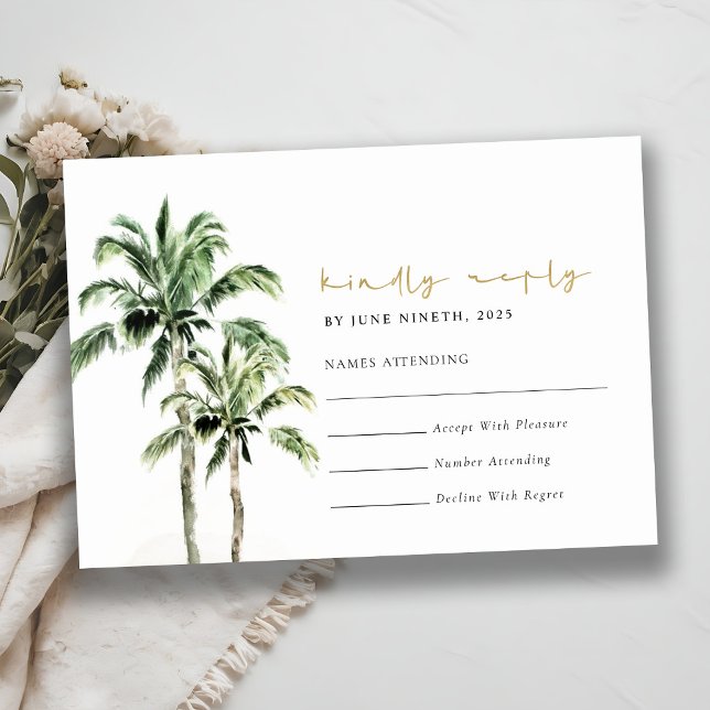 Tropical Beach Palm Trees Wasserfarbenhochzeit Rsv RSVP Karte (Von Creator hochgeladen)