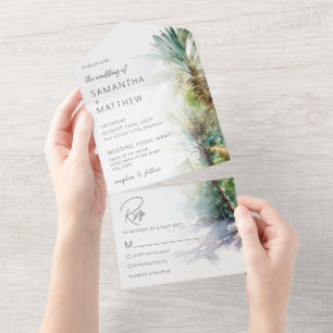 Tropical Beach Palm Trees Wedding All In One Einladung