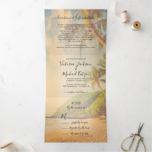 Tropical Beach Palm Trees Wedding dreifach Dreifach Gefaltete Einladung