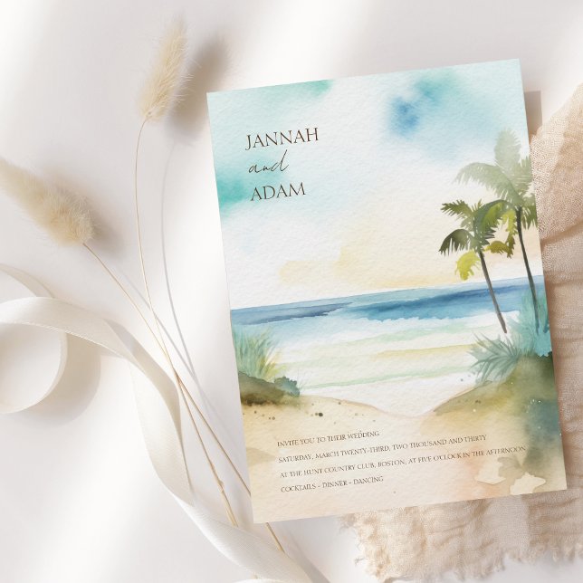 Tropical Beach Palm Trees Wedding Einladung (Von Creator hochgeladen)