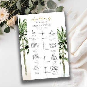 Tropical Beach Palm Trees Wedding Timeline Program Dankeskarte