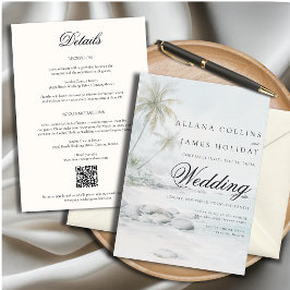Tropical Beach Palm Watercolor Wedding Invitation Einladung