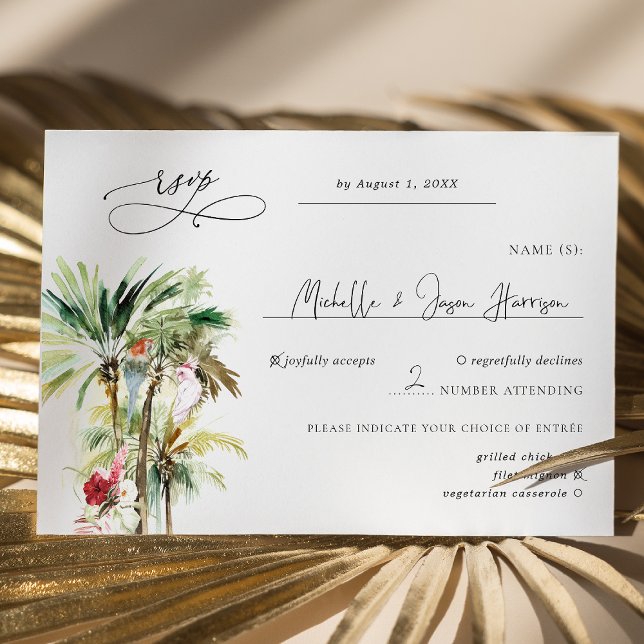 Tropical Beach Palms Wedding RSVP Karte (Von Creator hochgeladen)