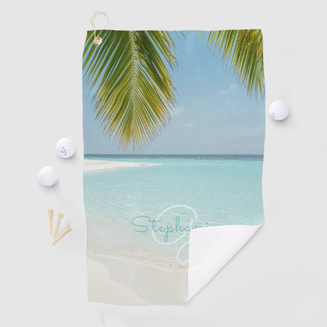 Tropical Beach Paradise Monogram Elegante Palme Tr Golfhandtuch (Insitu)