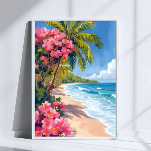 Tropical Beach Paradise   Ocean Painting Poster