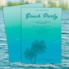 Tropical Beach Party Aqua Blue Palm Trees Geburtst Einladung