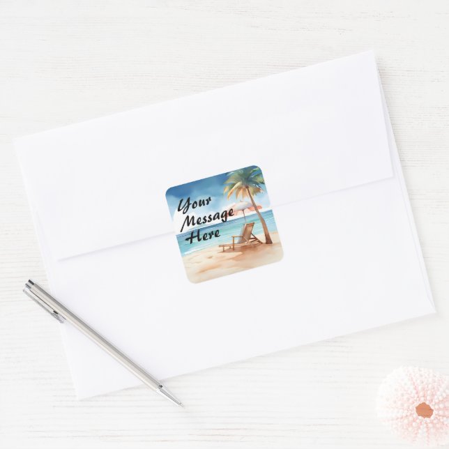 Tropical Beach Party Quadratischer Aufkleber (Umschlag)