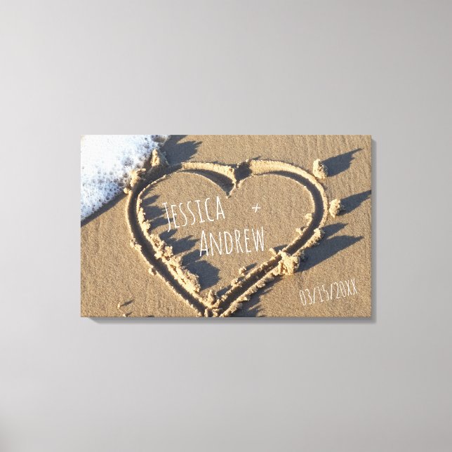Tropical Beach Personalisiert Names Herz in Sand Leinwanddruck (Vorderseite)