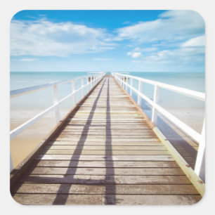 Tropical Beach Pier Square Sticker