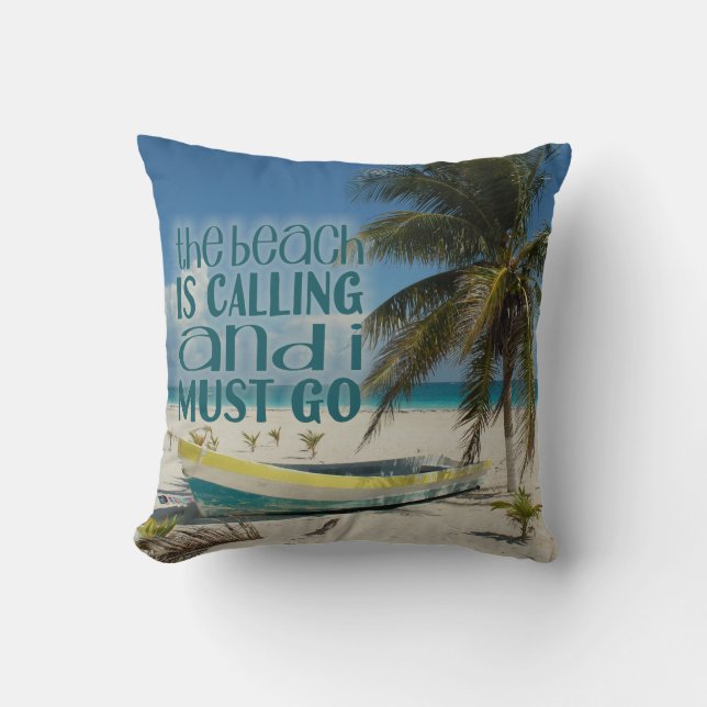 Tropical Beach Pillows Palm Tree Old Boat Kissen (Vorderseite)