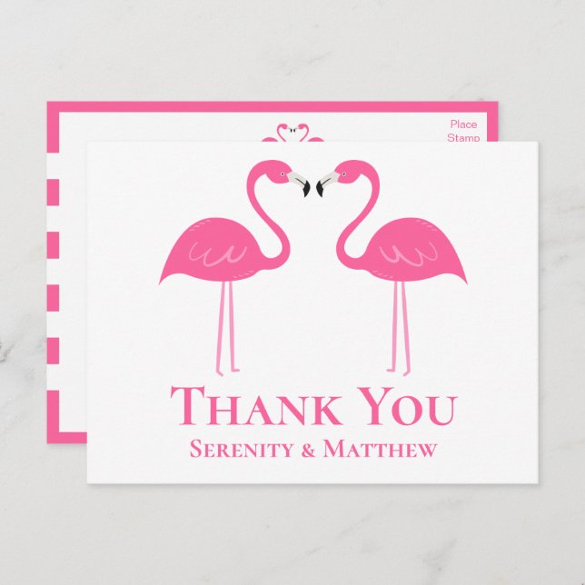 Tropical Beach Pink Flamingo Wedding Vielen Dank Postkarte (Vorne/Hinten)