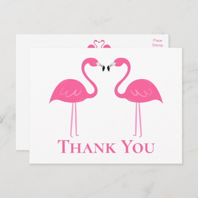 Tropical Beach Pink Flamingo Wedding Vielen Dank Postkarte (Vorne/Hinten)
