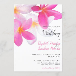 Tropical Beach Pink Plumeria Floral Hawaii Wedding Einladung
