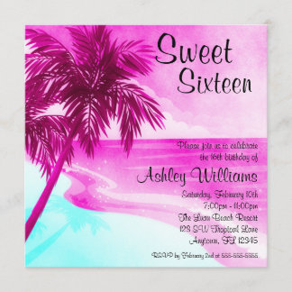 Tropical Beach Pink Sweet 16 Einladungen zum Gebur
