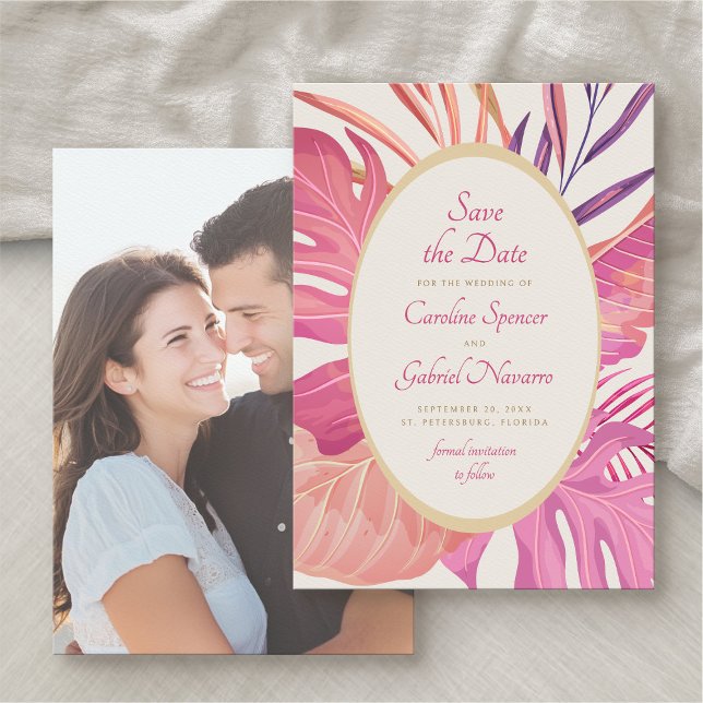 Tropical Beach Pink Wedding retten Sie das Datum Save The Date (Von Creator hochgeladen)