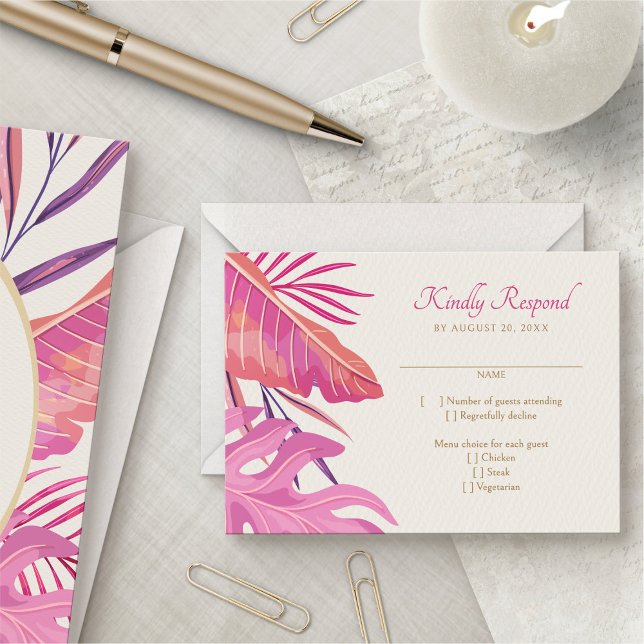 Tropical Beach Pink Wedding RSVP (Von Creator hochgeladen)