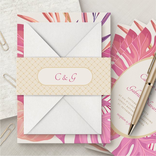 Tropical Beach Pink Wedge Einladungsbanderole (Von Creator hochgeladen)