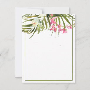 Tropical Beach Pink & White Floral Orchias Blank Mitteilungskarte