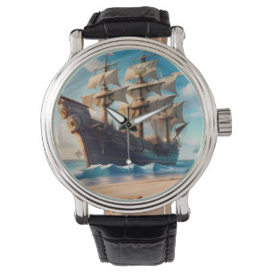 Tropical Beach Pirate Ship Armbanduhr