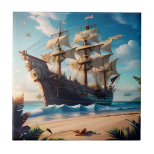 Tropical Beach Pirate Ship Fliese