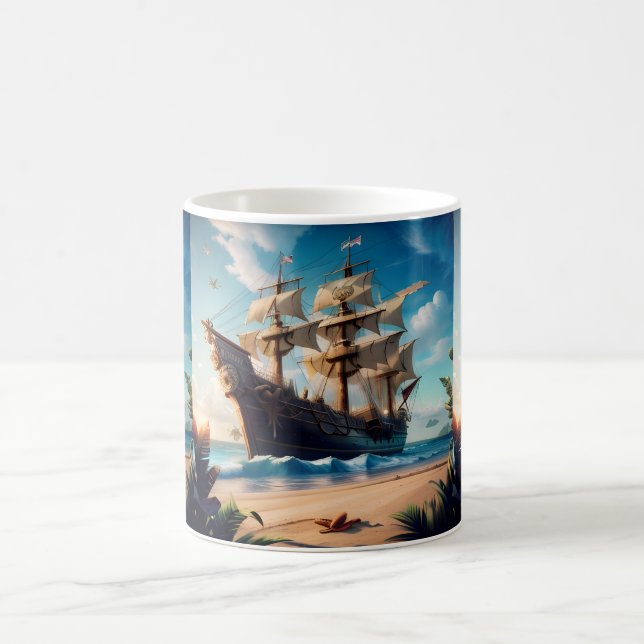 Tropical Beach Pirate Ship Kaffeetasse (Mittel)