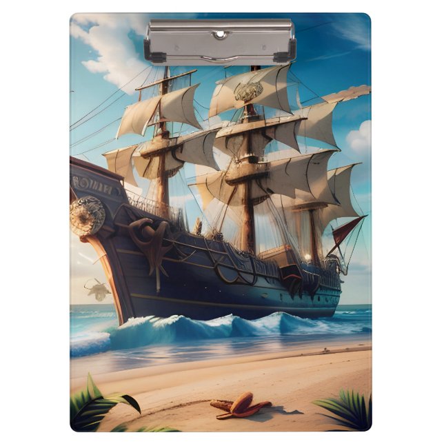 Tropical Beach Pirate Ship Klemmbrett (Vorderseite)