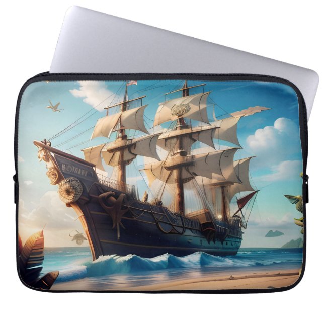 Tropical Beach Pirate Ship Laptopschutzhülle (Vorderseite)
