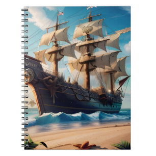 Tropical Beach Pirate Ship Notizblock