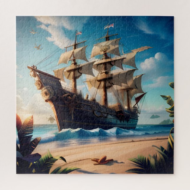 Tropical Beach Pirate Ship Puzzle (Vertikal)