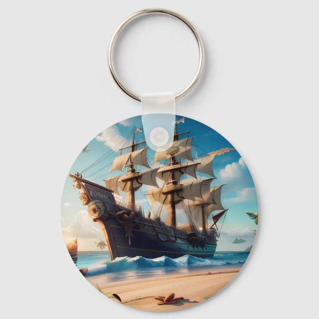 Tropical Beach Pirate Ship Schlüsselanhänger (Vorderseite)