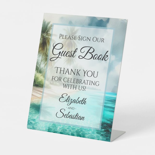 Tropical Beach Please Sign Our Guestbook Sign Sockelschild (Vorderseite)