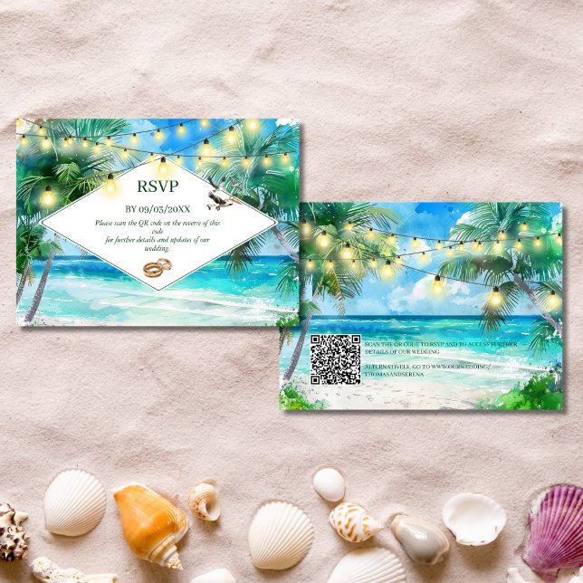 Tropical Beach QR Code UAWG Wedding Card Mitteilungskarte (Von Creator hochgeladen)