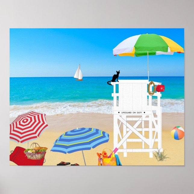 Tropical Beach Sand Lifeguard Tower Poster (Vorne)